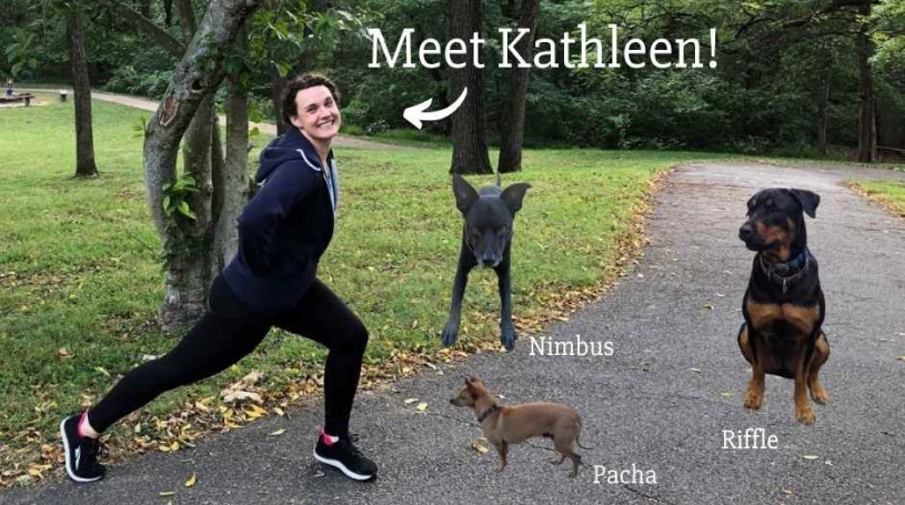 Kathleen and her three dogs