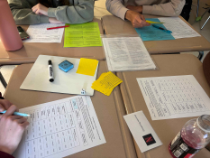 Students work in small groups using Econiful's Lesson 4.6 materials (worksheets, activity cards, and a die) one of 80 economics lessons now available with dedicated pages on econiful.org.