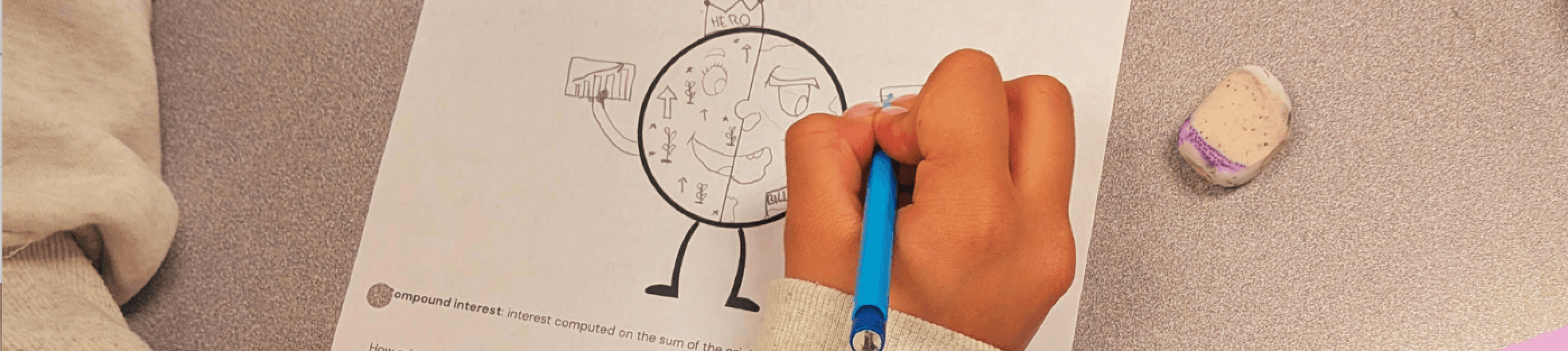 Student fills out a worksheet on compound interest during lesson 5.1 of the Econiful curriculum.